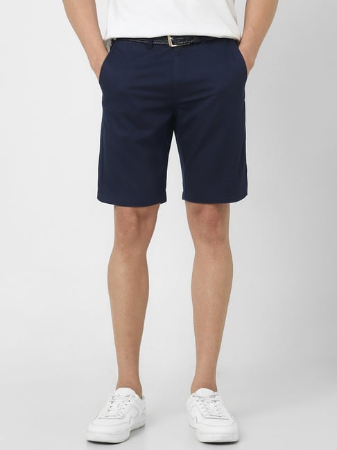 Peter England Navy Regular Fit Solid Shorts