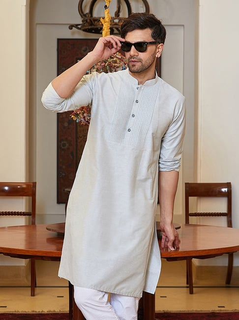 See Designs Grey Regular Fit Embroidered Kurta