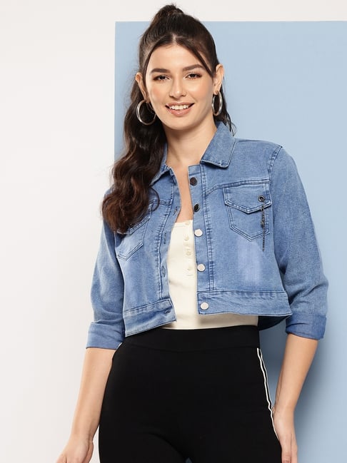 Aarika Blue Denim Solid Long Sleeves Denim Jacket