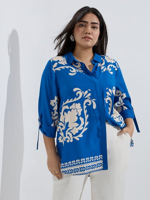 Gia by Westside Blue Floral Printed Shirt-picture-27