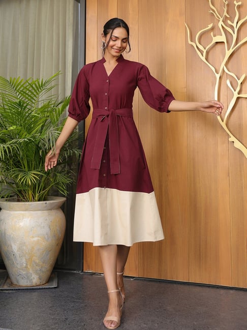 BInfinite Keep It Casual Wine Cotton Comfort Fit Dress