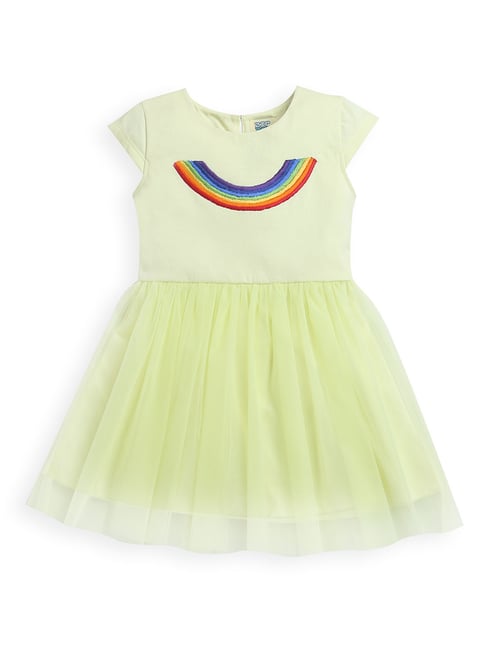 Zip Zap Zoop Girls Yellow Regular Fit Embroidered Party Dress-picture-34