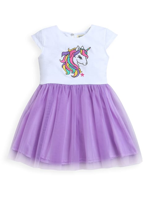 Zip Zap Zoop Girls Purple & White Regular Fit Embroidered Party Dress-picture-20