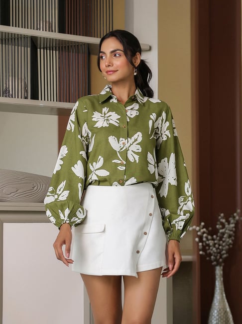 BInfinite Keep It Casual Green Cotton Comfort Fit Shirt-picture-29