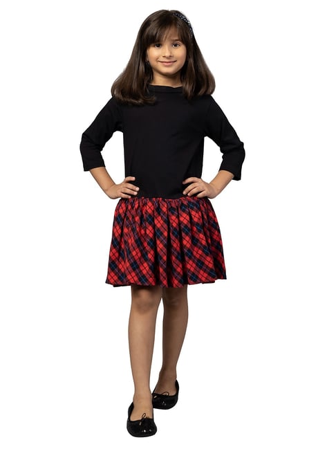 Zip Zap Zoop Girls Black & Red Regular Fit Chequered Dress-picture-12