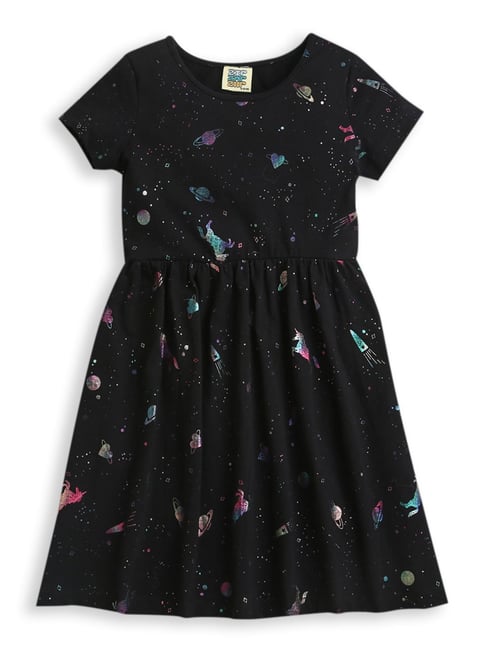 Zip Zap Zoop Girls Black Regular Fit All Over Print Dress-picture-21