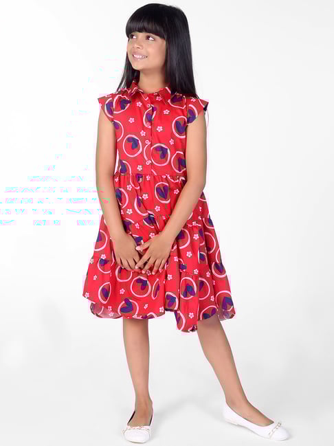 Zip Zap Zoop Girls Red Regular Fit Printed Dress-picture-13