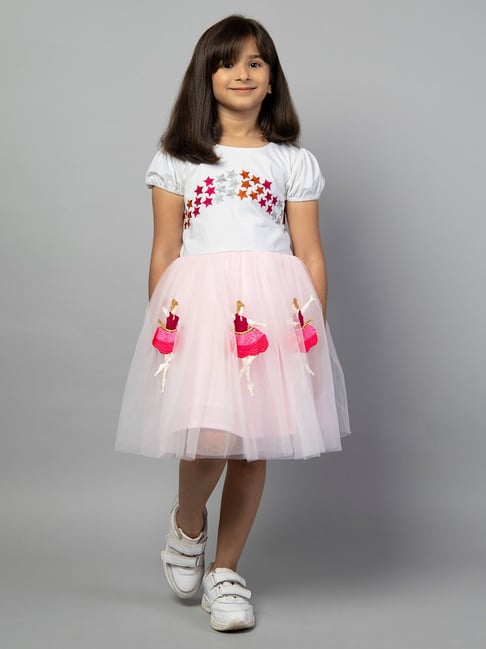 Zip Zap Zoop Girls Pink & White Regular Fit Embroidered Party Dress-picture-38