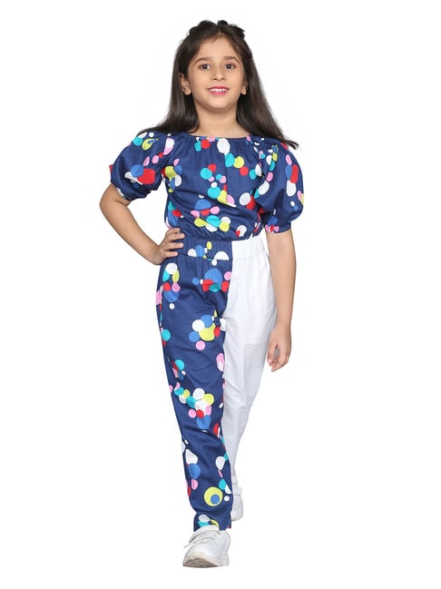 Zip Zap Zoop Girls Navy Blue Regular Fit Printed Jumpsuit