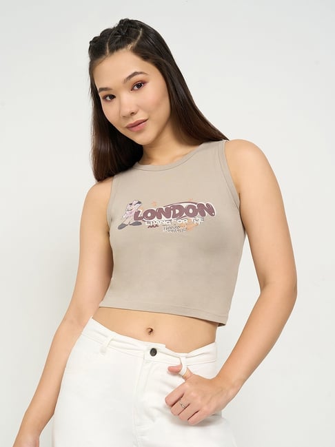 People By Pantaloons Grey Cotton Slim Fit Printed Tank Top-picture-30