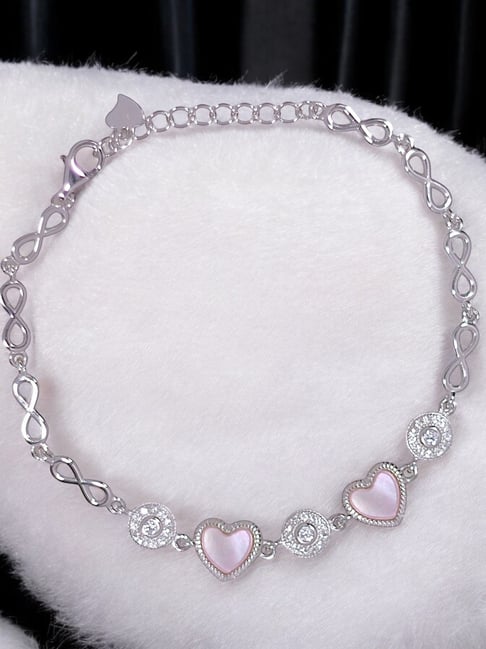 Taraash 925 Sterling Silver Pink Mother Of Pearl Butterfly Cz Bracelet for Women