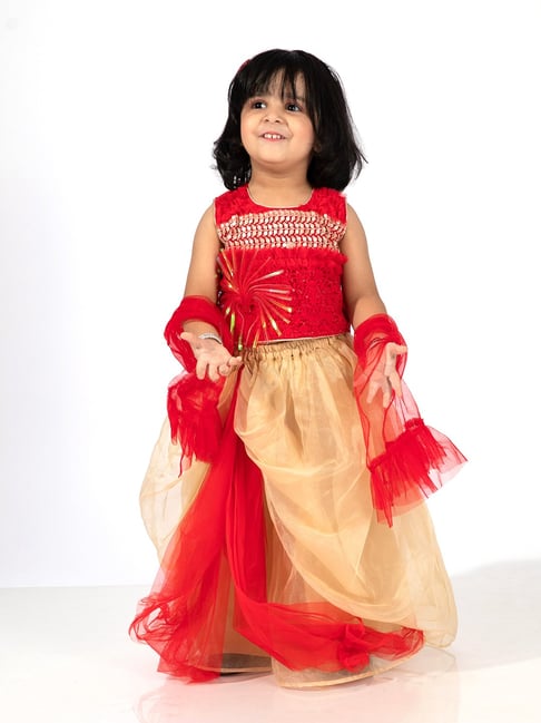 Elaisha Girls Red Regular Fit Lehenga Choli