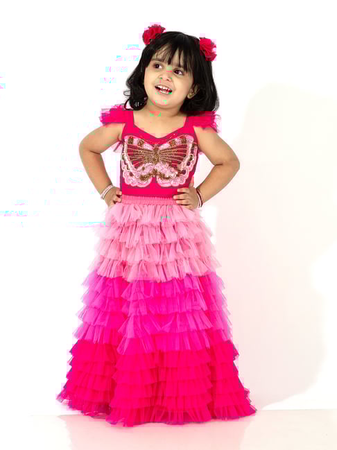 Elaisha Girls Pink Regular Fit Lehenga Choli