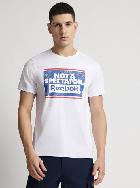 Reebok White Regular Fit Printed T-Shirt - Main Image
