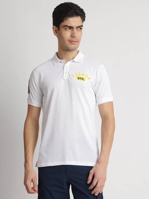 Reebok White Regular Fit Solid Polo T Shirt