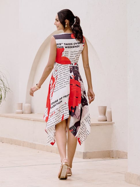 House Of Fett White Viscose Comfortable Fit Printed Dress