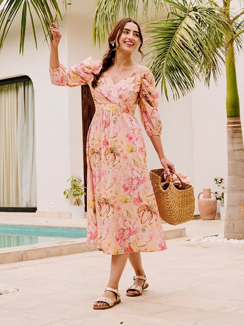 pink dress with green palm leaves Kids Long Dress Suzanne | Pink | 12 yrs