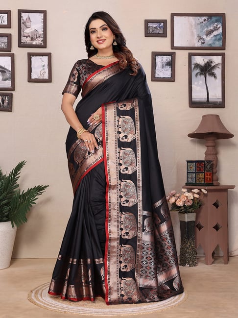 Elora Black Woven Saree-picture-32