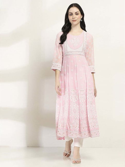 Rangriti Pink Polyester Kalidar Kurta-picture-16
