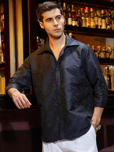 Campus Sutra Blue Polycotton Regular Fit Textured Shirt-picture-39