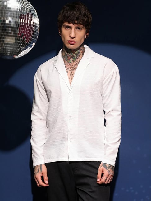 Campus Sutra White Polycotton Regular Fit Stripes Shirt-picture-29