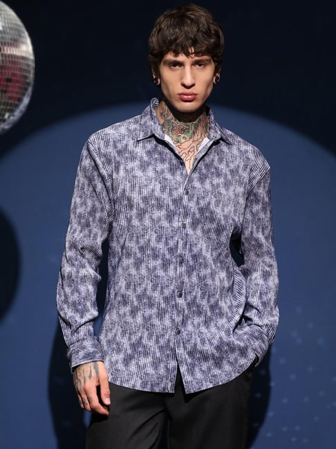 Campus Sutra Blue Corduroy Regular Fit Textured Shirt-picture-36