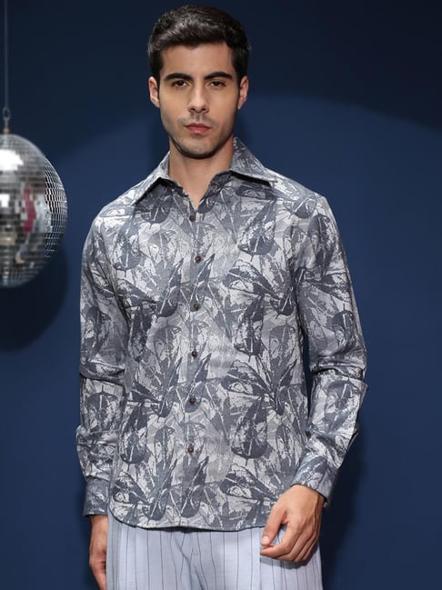 Campus Sutra Blue Viscose Regular Fit Printed Shirt-picture-33