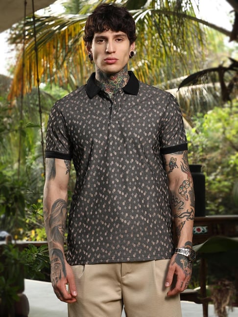 cahoot Campus Sutra Black Polycotton Regular Fit Textured Polo T-Shirt-picture-20