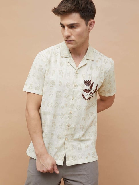 Code By Lifestyle Beige Cotton Regular Fit Printed Shirts-picture-23