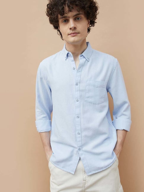 Fame Forever By Lifestyle Light Blue Cotton Regular Fit Shirts-picture-41