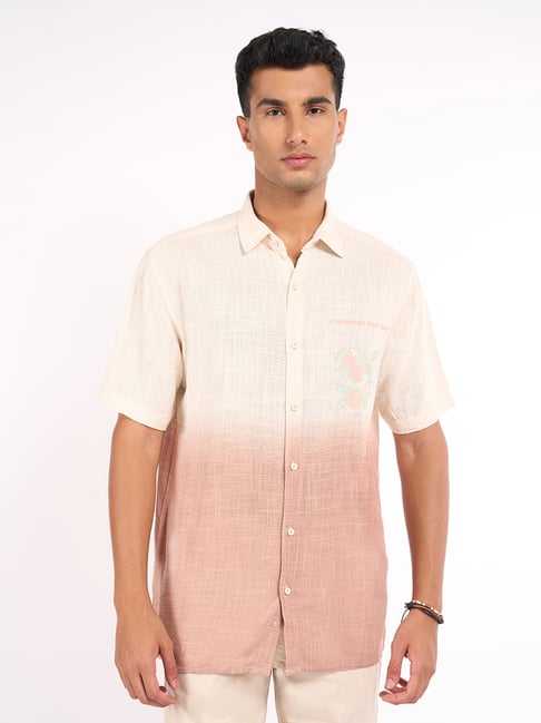 7 Alt By Pantaloons Pink & Beige Cotton Relaxed Fit Ombre Shirt-picture-27
