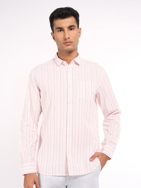 Peregrine By Pantaloons Pink Cotton Regular Fit Striped Shirt-picture-43