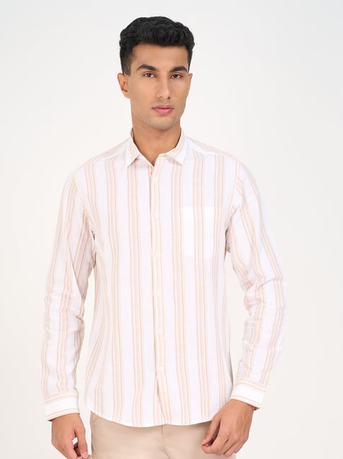 Peregrine By Pantaloons Beige Cotton Regular Fit Striped Shirt-picture-11