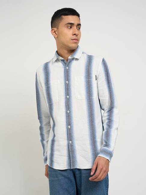 Sf Jeans By Pantaloons Off White Cotton Relaxed Fit Striped Shirt-picture-48