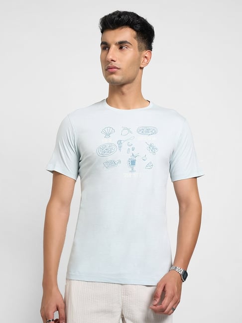 7 Alt By Pantaloons Blue Cotton Slim Fit Printed T-Shirt-picture-17