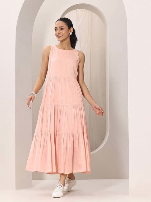 Libas Peach Cotton Fit And Flare Dress