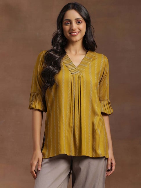 Libas Yellow Regular Fit Woven Design Kurtis-picture-46