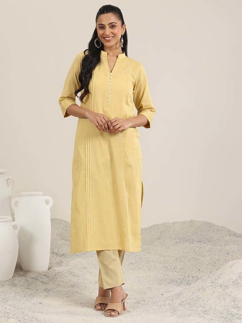 Libas Yellow Cotton Straight Fit Striped Kurta-picture-47