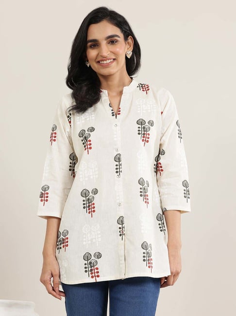 Libas Off White Regular Fit Floral Print Kurtis-picture-44