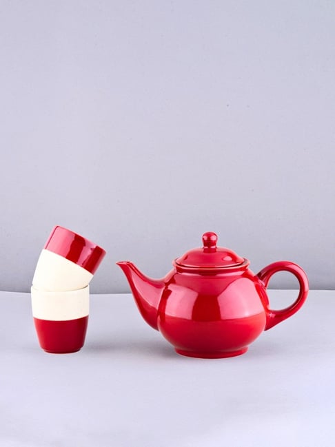 BlackCarrot White & Red Stoneware Kulhad & Kettle Set-picture-34