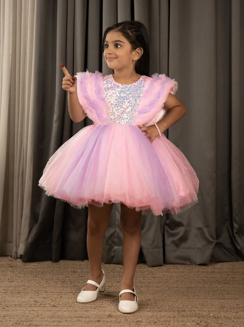 Ministitch Girls Baby Pink Flared Fit Party Dress