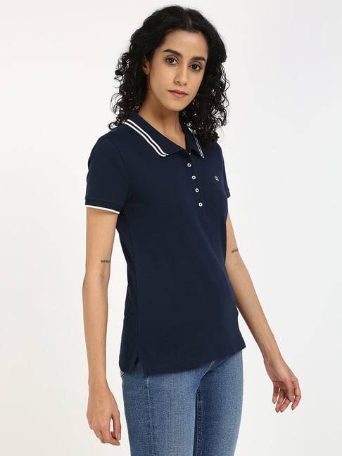 Tommy Hilfiger Womens Blue Slim Fit Polo T-Shirt