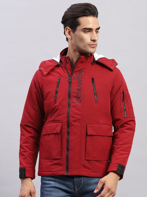 Monte Carlo Red Cotton Blend Regular Fit Solid Jacket