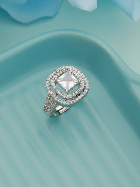 Saraf RS Jewellery Silver American Diamond Studded Ring