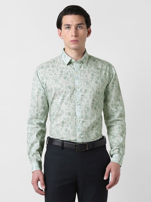 Van Heusen Green Cotton Slim Fit Printed Shirt-picture-30