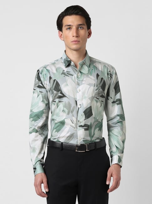 Van Heusen Green Cotton Slim Fit Floral Print Shirt-picture-29