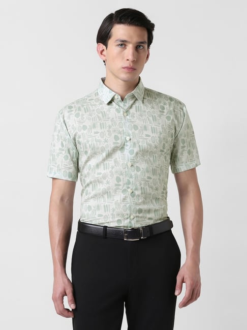 Van Heusen Green Cotton Slim Fit Printed Shirt-picture-22