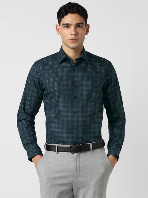 Van Heusen Blue Cotton Slim Fit Checks Shirt-picture-33