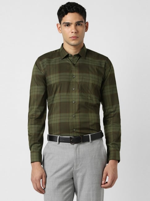 Van Heusen Green Cotton Slim Fit Checks Shirt-picture-21