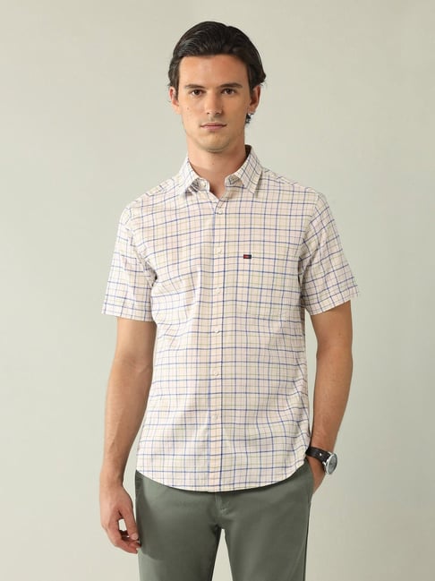 Ad By Arvind White Cotton Slim Fit Checks Shirt-picture-14